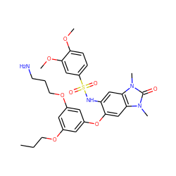 CCCOc1cc(OCCCN)cc(Oc2cc3c(cc2NS(=O)(=O)c2ccc(OC)c(OC)c2)n(C)c(=O)n3C)c1 ZINC000653722001