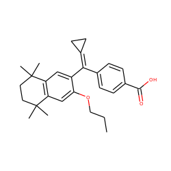 CCCOc1cc2c(cc1C(=C1CC1)c1ccc(C(=O)O)cc1)C(C)(C)CCC2(C)C ZINC000028392739