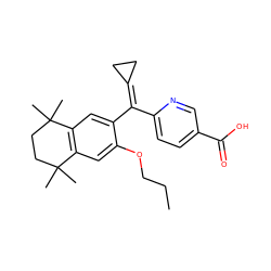 CCCOc1cc2c(cc1C(=C1CC1)c1ccc(C(=O)O)cn1)C(C)(C)CCC2(C)C ZINC000028457271