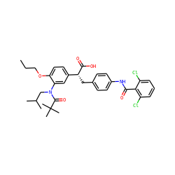 CCCOc1ccc([C@@H](Cc2ccc(NC(=O)c3c(Cl)cccc3Cl)cc2)C(=O)O)cc1N(CC(C)C)C(=O)C(C)(C)C ZINC000028356165