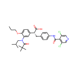 CCCOc1ccc([C@@H](Cc2ccc(NC(=O)c3c(Cl)cncc3Cl)cc2)C(=O)O)cc1N(CC(C)C)C(=O)C(C)(C)C ZINC000028337950