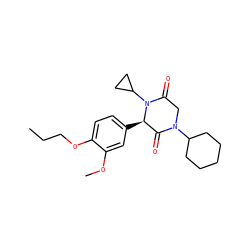 CCCOc1ccc([C@@H]2C(=O)N(C3CCCCC3)CC(=O)N2C2CC2)cc1OC ZINC000004101673