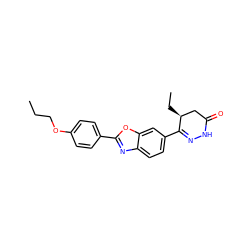 CCCOc1ccc(-c2nc3ccc(C4=NNC(=O)C[C@@H]4CC)cc3o2)cc1 ZINC000168895787