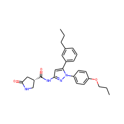 CCCOc1ccc(-n2nc(NC(=O)[C@@H]3CNC(=O)C3)cc2-c2cccc(CCC)c2)cc1 ZINC000169707305