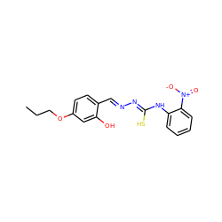 CCCOc1ccc(C=NN=C(S)Nc2ccccc2[N+](=O)[O-])c(O)c1 ZINC000253947148