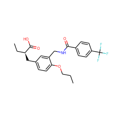 CCCOc1ccc(C[C@@H](CC)C(=O)O)cc1CNC(=O)c1ccc(C(F)(F)F)cc1 ZINC000028652246