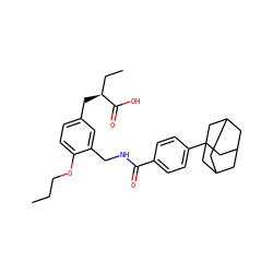 CCCOc1ccc(C[C@@H](CC)C(=O)O)cc1CNC(=O)c1ccc(C23CC4CC(CC(C4)C2)C3)cc1 ZINC000029127122