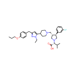 CCCOc1ccc(Cc2cc(C3CCN(C[C@H]4CN([C@@H](C(=O)O)C(C)C)C[C@@H]4c4cccc(F)c4)CC3)n(CC)n2)cc1 ZINC000028095039