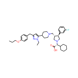 CCCOc1ccc(Cc2cc(C3CCN(C[C@H]4CN([C@@H](C(=O)O)C5CCCCC5)C[C@@H]4c4cccc(F)c4)CC3)n(CC)n2)cc1 ZINC000028019743