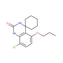 CCCOc1ccc(Cl)c2c1C1(CCCCC1)NC(=O)N2 ZINC000169700707