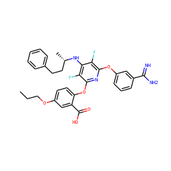 CCCOc1ccc(Oc2nc(Oc3cccc(C(=N)N)c3)c(F)c(N[C@@H](C)CCc3ccccc3)c2F)c(C(=O)O)c1 ZINC000028522464