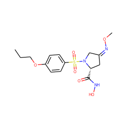 CCCOc1ccc(S(=O)(=O)N2C/C(=N\OC)C[C@@H]2C(=O)NO)cc1 ZINC000027620176