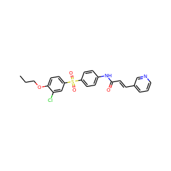 CCCOc1ccc(S(=O)(=O)c2ccc(NC(=O)/C=C/c3cccnc3)cc2)cc1Cl ZINC000142323297