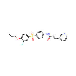 CCCOc1ccc(S(=O)(=O)c2ccc(NC(=O)/C=C/c3cccnc3)cc2)cc1F ZINC000142493148