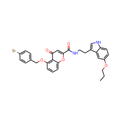 CCCOc1ccc2[nH]cc(CCNC(=O)c3cc(=O)c4c(OCc5ccc(Br)cc5)cccc4o3)c2c1 ZINC001772605347