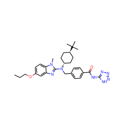 CCCOc1ccc2c(c1)nc(N(Cc1ccc(C(=O)Nc3nnn[nH]3)cc1)[C@H]1CC[C@H](C(C)(C)C)CC1)n2C ZINC000253723905