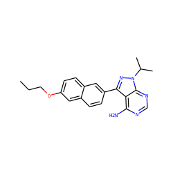 CCCOc1ccc2cc(-c3nn(C(C)C)c4ncnc(N)c34)ccc2c1 ZINC000084672485