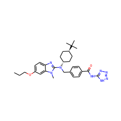 CCCOc1ccc2nc(N(Cc3ccc(C(=O)Nc4nnn[nH]4)cc3)[C@H]3CC[C@H](C(C)(C)C)CC3)n(C)c2c1 ZINC000253667836