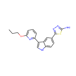 CCCOc1cccc(-c2c[nH]c3ccc(-c4nnc(N)s4)cc23)n1 ZINC000204761086