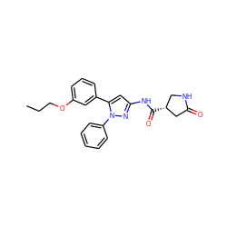 CCCOc1cccc(-c2cc(NC(=O)[C@@H]3CNC(=O)C3)nn2-c2ccccc2)c1 ZINC000169707201