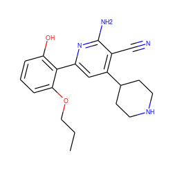 CCCOc1cccc(O)c1-c1cc(C2CCNCC2)c(C#N)c(N)n1 ZINC000028367369