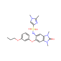 CCCOc1cccc(Oc2cc3c(cc2NS(=O)(=O)c2cn(C)c(C)n2)n(C)c(=O)n3C)c1 ZINC000653726448