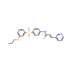 CCCOc1cccc(S(=O)(=O)c2ccc(NC(=O)/C=C/c3cccnc3)cc2)c1 ZINC000142582680