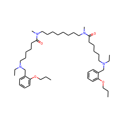 CCCOc1ccccc1CN(CC)CCCCCC(=O)N(C)CCCCCCCCN(C)C(=O)CCCCCN(CC)Cc1ccccc1OCCC ZINC000028099789