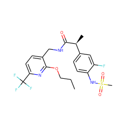 CCCOc1nc(C(F)(F)F)ccc1CNC(=O)[C@@H](C)c1ccc(NS(C)(=O)=O)c(F)c1 ZINC000096270978