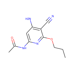 CCCOc1nc(NC(C)=O)cc(N)c1C#N ZINC000063539334