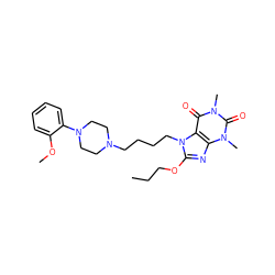 CCCOc1nc2c(c(=O)n(C)c(=O)n2C)n1CCCCN1CCN(c2ccccc2OC)CC1 ZINC000028652744