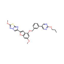 CCCOc1ncc(-c2cccc(COc3cc(OC)cc4oc(-c5cn6nc(OC)sc6n5)cc34)c2)cn1 ZINC000653667295