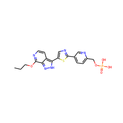 CCCOc1nccc2c(-c3cnc(-c4ccc(COP(=O)(O)O)nc4)s3)[nH]nc12 ZINC000653799911