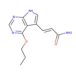 CCCOc1ncnc2[nH]cc(/C=C/C(N)=O)c12 ZINC000208102645