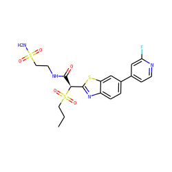 CCCS(=O)(=O)[C@@H](C(=O)NCCS(N)(=O)=O)c1nc2ccc(-c3ccnc(F)c3)cc2s1 ZINC000144279842
