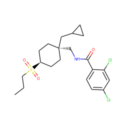 CCCS(=O)(=O)[C@H]1CC[C@@](CNC(=O)c2ccc(Cl)cc2Cl)(CC2CC2)CC1 ZINC000101536316