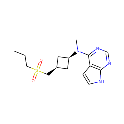 CCCS(=O)(=O)C[C@H]1C[C@@H](N(C)c2ncnc3[nH]ccc23)C1 ZINC001772648663