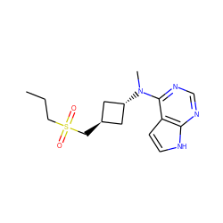 CCCS(=O)(=O)C[C@H]1C[C@H](N(C)c2ncnc3[nH]ccc23)C1 ZINC000261123730