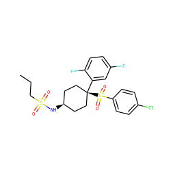 CCCS(=O)(=O)N[C@H]1CC[C@@](c2cc(F)ccc2F)(S(=O)(=O)c2ccc(Cl)cc2)CC1 ZINC000253820040