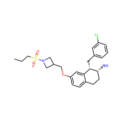 CCCS(=O)(=O)N1CC(COc2ccc3c(c2)[C@H](Cc2cccc(Cl)c2)[C@H](N)CC3)C1 ZINC000143254125