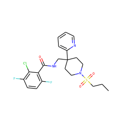 CCCS(=O)(=O)N1CCC(CNC(=O)c2c(F)ccc(F)c2Cl)(c2ccccn2)CC1 ZINC000038310389