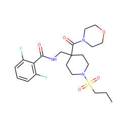 CCCS(=O)(=O)N1CCC(CNC(=O)c2c(F)cccc2F)(C(=O)N2CCOCC2)CC1 ZINC000036143451