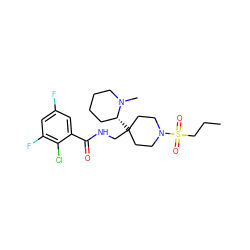 CCCS(=O)(=O)N1CCC(CNC(=O)c2cc(F)cc(F)c2Cl)([C@@H]2CCCCN2C)CC1 ZINC000040866652