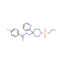 CCCS(=O)(=O)N1CCC(CNC(=O)c2ccc(Cl)cc2)(c2ccccn2)CC1 ZINC000040872542