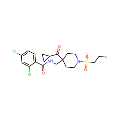 CCCS(=O)(=O)N1CCC(CNC(=O)c2ccc(Cl)cc2Cl)(C(=O)C2CC2)CC1 ZINC000036143471