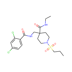 CCCS(=O)(=O)N1CCC(CNC(=O)c2ccc(Cl)cc2Cl)(C(=O)NCC)CC1 ZINC000036143454