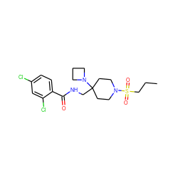 CCCS(=O)(=O)N1CCC(CNC(=O)c2ccc(Cl)cc2Cl)(N2CCC2)CC1 ZINC000040874107