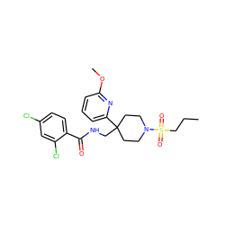 CCCS(=O)(=O)N1CCC(CNC(=O)c2ccc(Cl)cc2Cl)(c2cccc(OC)n2)CC1 ZINC000040866396