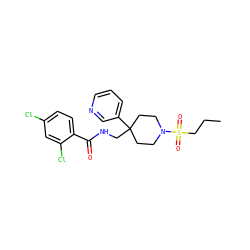 CCCS(=O)(=O)N1CCC(CNC(=O)c2ccc(Cl)cc2Cl)(c2cccnc2)CC1 ZINC000040865674