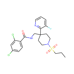 CCCS(=O)(=O)N1CCC(CNC(=O)c2ccc(Cl)cc2Cl)(c2ncccc2F)CC1 ZINC000035985554